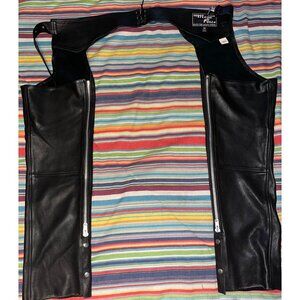 Mega Force Genuine Leather Motorcycle Chaps M Black